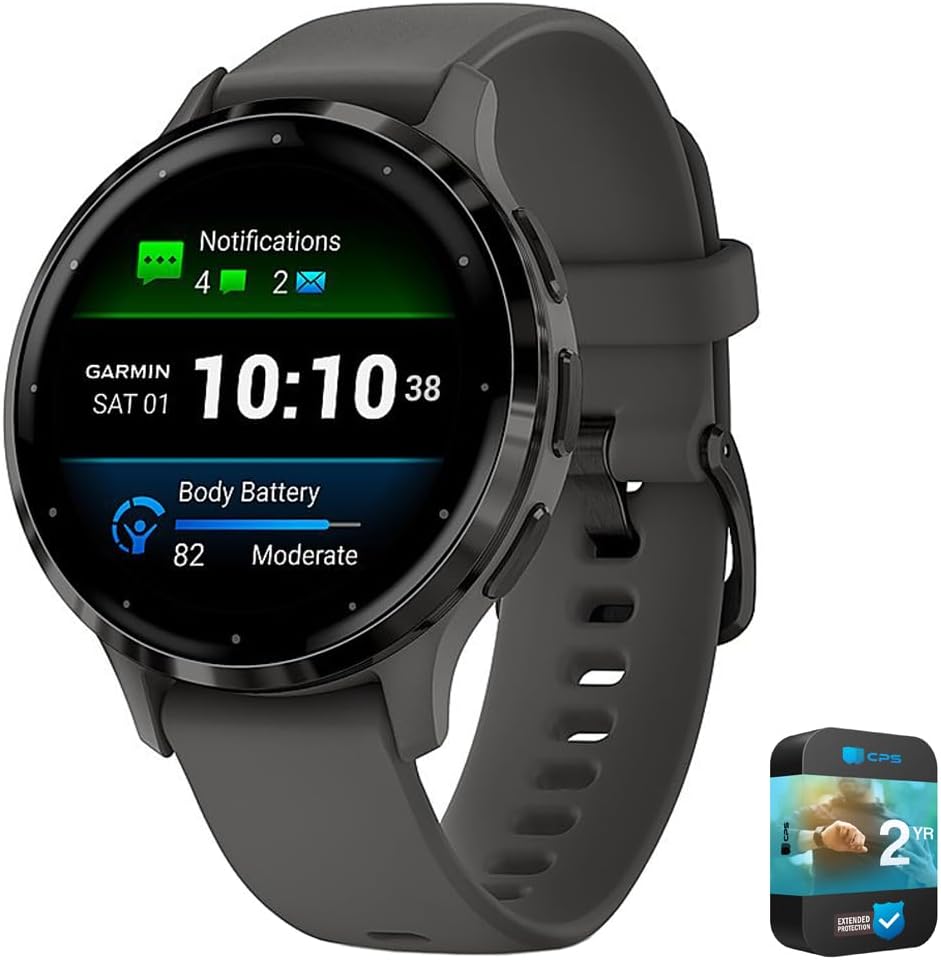 Garmin Venu 3S Health Fitness GPS Smartwatch Steel Bezel with Pebble Gray Case 41mm | Official USA Partner Model | Bundle 010-02785-00 with 2 YR CPS Enhanced Protection Pack