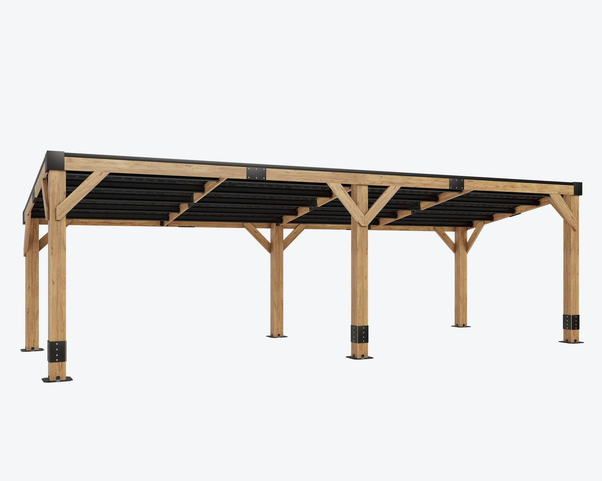 AMERLIFE 10 x 20 FT Spruce Wood Hardtop Gazebo with Sloped Galvanized Steel Roof, Heavy Duty Outdoor Pergola with Bar Shelf for Grill, BBQ, Patio, Backyard, Garden