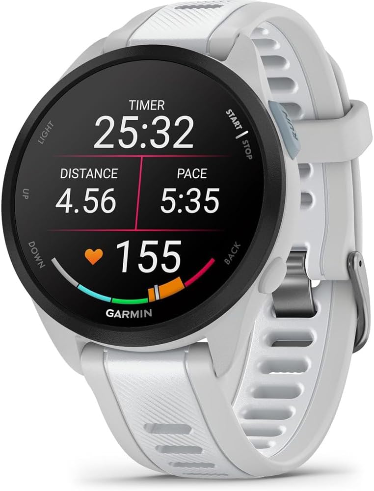 Garmin 010-02863-31 Forerunner 165 Music Smart Sport Watch, Mist Gray + Whitestone | Official USA Partner Model | Bundle with Deco Essentials Exclusive 26 Month CPS Enhanced Protection Pack