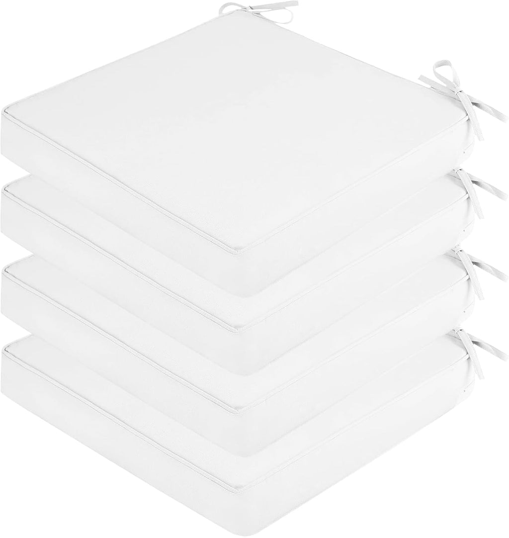 SK Studio Outdoor Chair Cushions for Patio Furniture, Set of 4 Waterproof Square Corner Memory Foam Patio Chair Cushion with Adjustable Ties Outdoor Seat Cushions, White, 22'x22'x3'