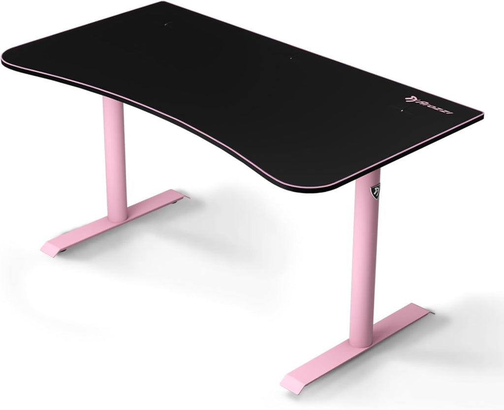 Arozzi Arena Medium Gamer Desk - 55x30' Steel Frame PC Gaming Desk with Storage for Cables & Dual-Monitor Support - Full-Surface Washable Mousepad - Pink