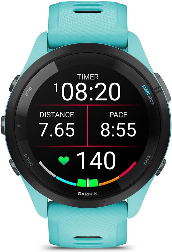 Garmin 010-02810-02 Forerunner 265 GPS Smartwatch Aqua/Black | Official USA Partner Model | Bundle with Deco Essentials Exclusive CPS 26 Month Protection Pack