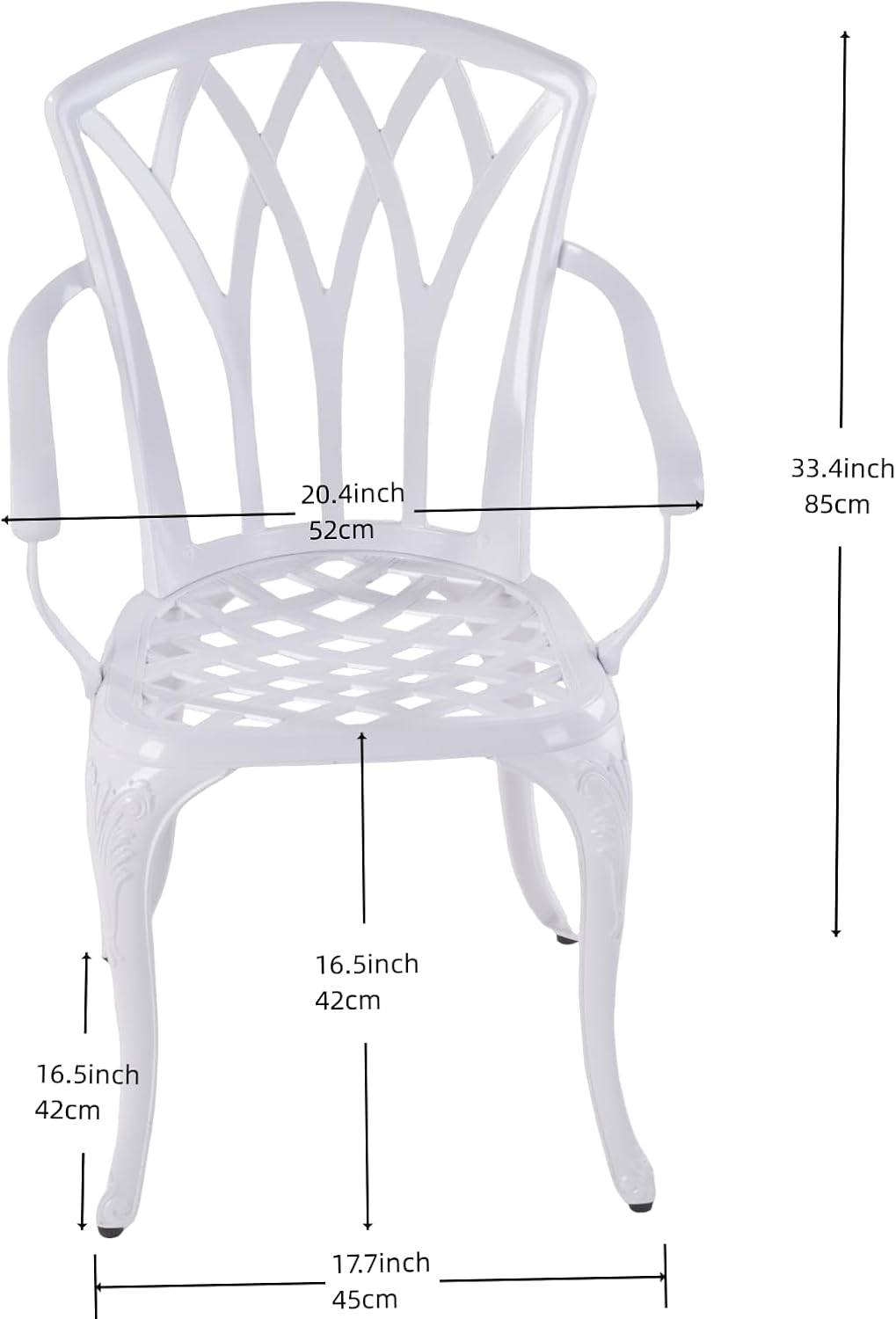 KAILI 3 Piece Bistro Table Set Cast Aluminum Outdoor Patio Furniture with Chair with armrests(White)