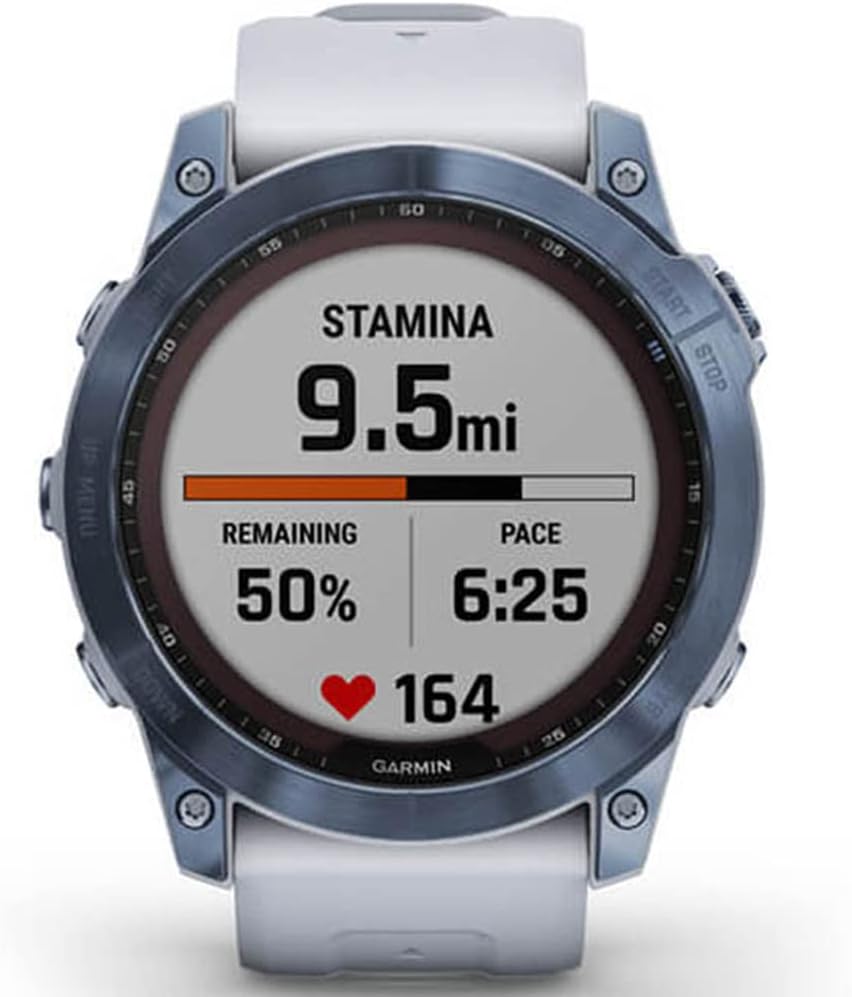 Garmin 010-02541-14 Fenix 7X Sapphire Solar Smartwatch Mineral Blue Titanium with Whitestone Band Bundle with 2 YR CPS Enhanced Protection Pack