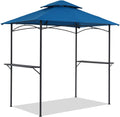 COBANA Grill Gazebo 8'x 5' Outdoor Patio Backyard BBQ Grill Shelter Double Tiered Soft Canopy Top with Steel Frame and Bar Counters, Blue