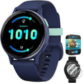 Garmin 010-02862-12 Vivoactive 5 Fitness Smartwatch, Navy | Official USA Partner Model | Bundle with Deco Essentials 2-Pack Screen Protector and 2 YR CPS Enhanced Protection Pack