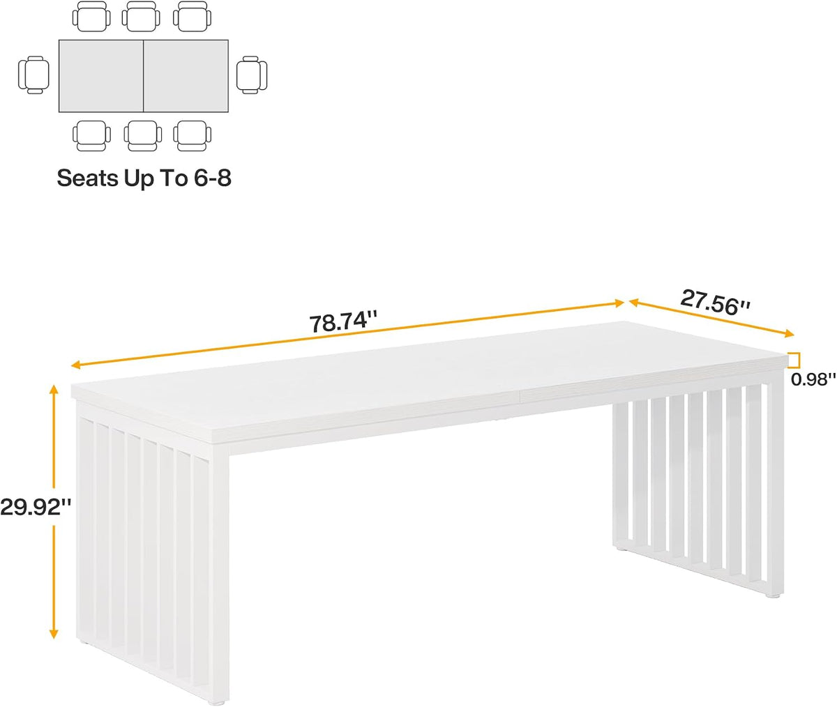 Tribesigns 78.74' Extra Long Computer Desk 2 Person Desk, Double Long Table with Heavy Duty Metal Frame, Double Workstation Study Table for Home Office (Without Chair) (White)