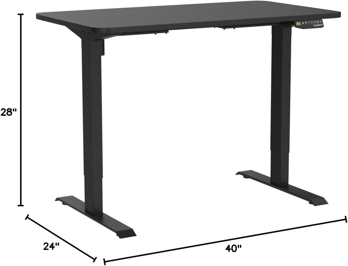 FLEXISPOT EN2 Whole-Piece Standing Desk with Clamp Power Strip, 40 x 24'' Electric Stand Up Height Adjustable Desk with Cable Management (Black Frame + 40' Black Top)