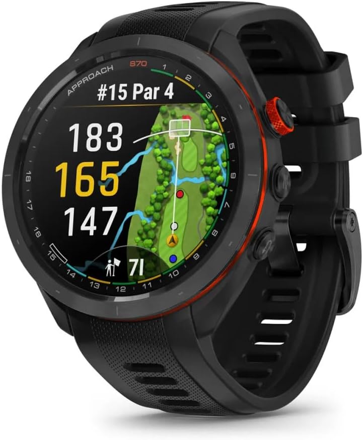 Garmin Approach S70 47MM Black- Golf GPS Fitness Tracker Smartwatch for Men, Lightweight Touchscreen AMOLED Display and Preloaded Courses Bundle with Air Pro TWS Truly Wireless Earbuds - (Color May