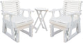 Outdoor Glider Chair,2-Seater Wooden Glider Patio Furniture Set with Table, Cupholder, High Back and Deep Contoured Seater, for Porch, Patio and Balcony, White