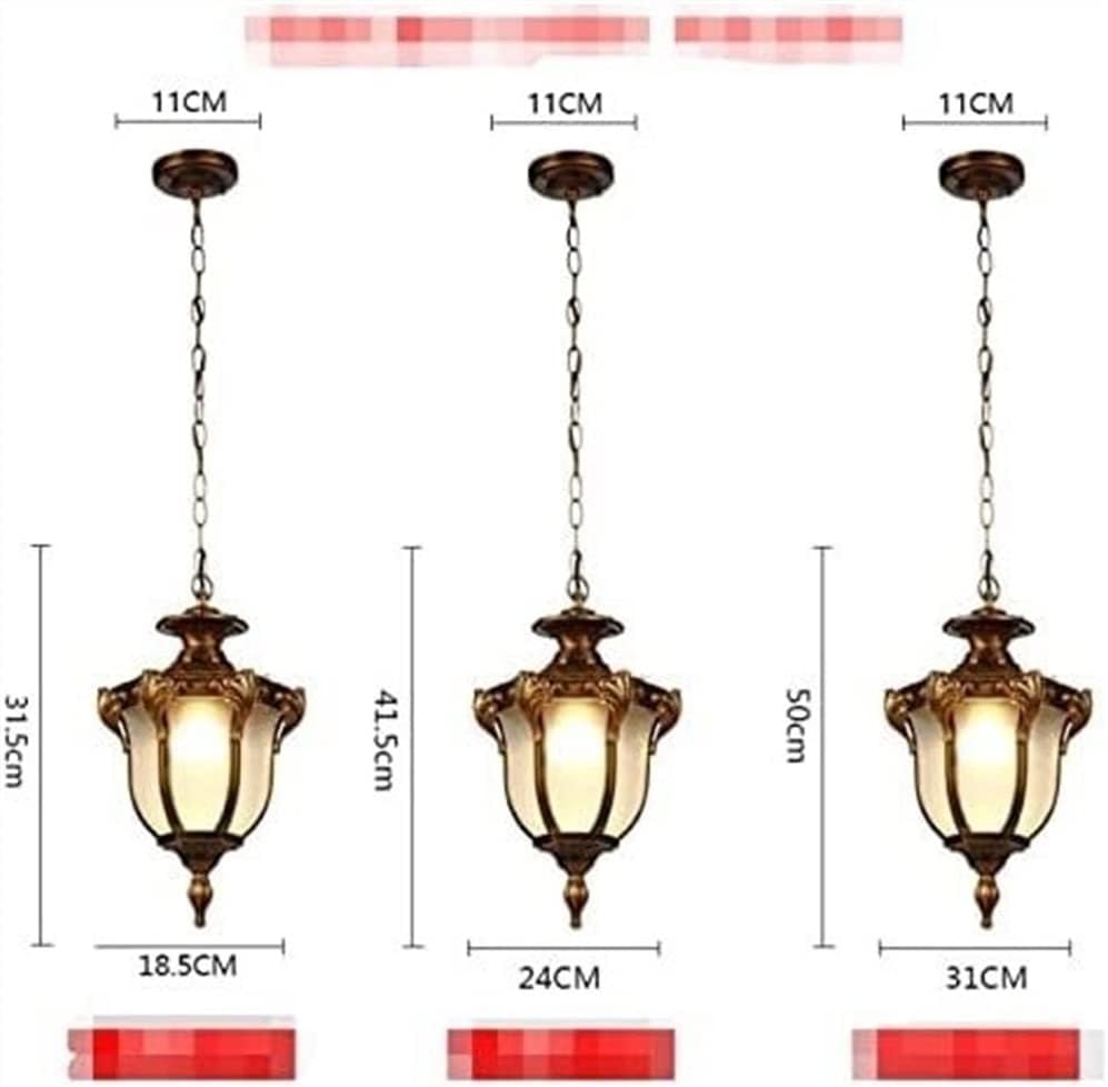 Outdoor Aluminum Hanging Lantern, Waterproof Glass Chandelier, Corridor Courtyard Decoration Ceiling Lamp Aisle Villa Garden Pavilion Grape Frame Light/Brass/24 * 41.5Cm-Brass-18.5 * 31.5Cm