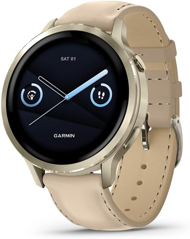 Garmin 010-03013-03 Venu 4, 41mm Smartwatch, Lunar Gold with Bone Band and Light Sand Leather Band Bundle with Deco Essentials Exclusive 26 Month CPS Enhanced Protection Pack