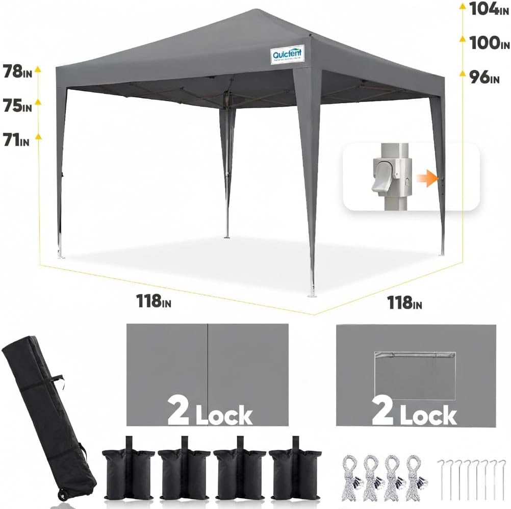 Quictent Privacy 10x10 Pop up Canopy Tent with Sidewalls and Roll-up Ventilated Windows, One Person Easy Setup, Outdoor Commercial Gazebo Shelter Enclosed Waterproof, Bonus 4 Sandbags