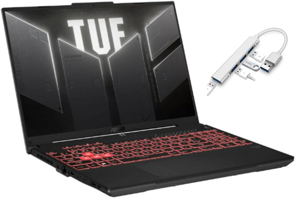 ASUS TUF 16' WUXGA 144Hz Gaming Laptop | AMD Ryzen 7 7445HS 3.2GHz | NVIDIA GeForce RTX 4050 | Backlit | Webcam | 16GB RAM DDR5 | 512GB SSD | Windows 11 Home | Bundle with USB 3.0 Hub
