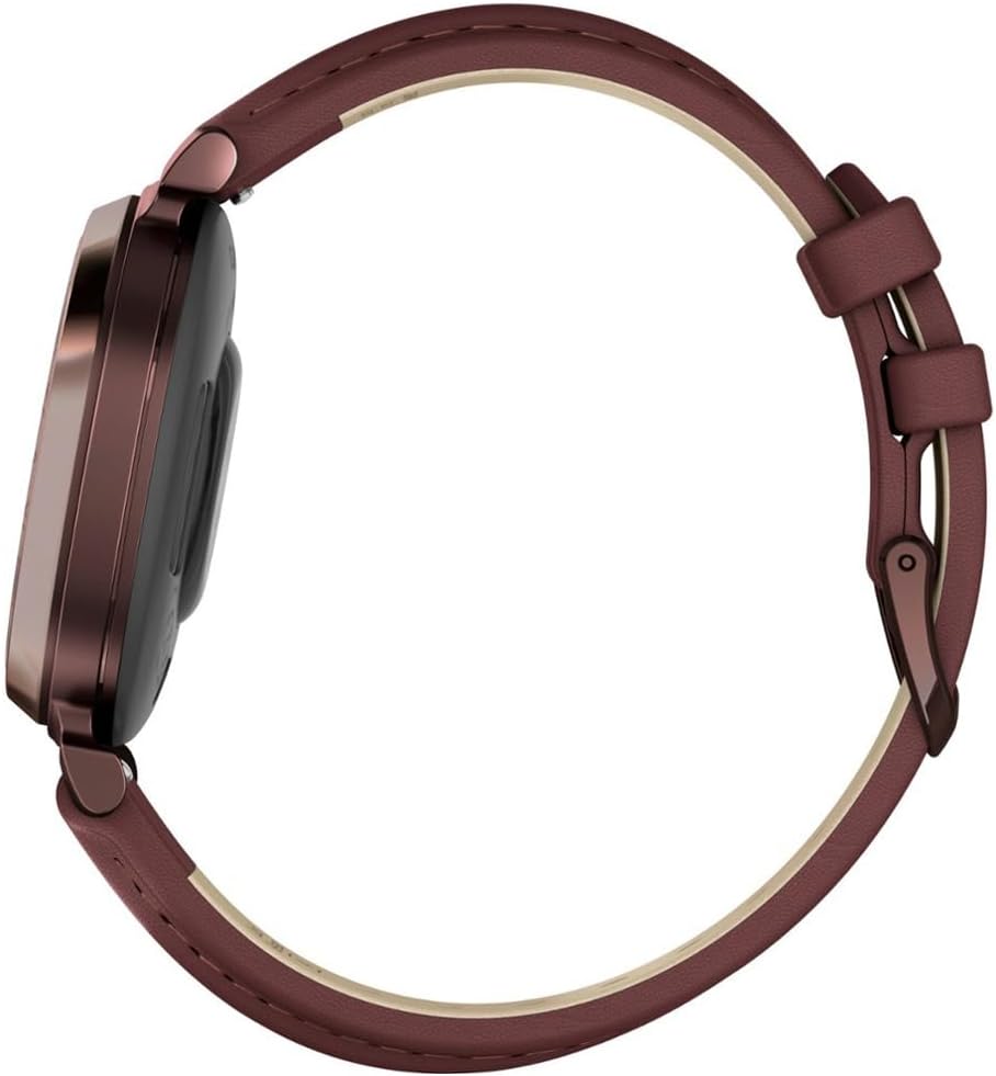 Garmin 010-02839-03 Lily 2 Classic Dark Bronze with Mulberry Leather Band Smartwatch | Official USA Partner Model | Bundle with Deco Essentials Exclusive 26 Month CPS Enhanced Protection Pack