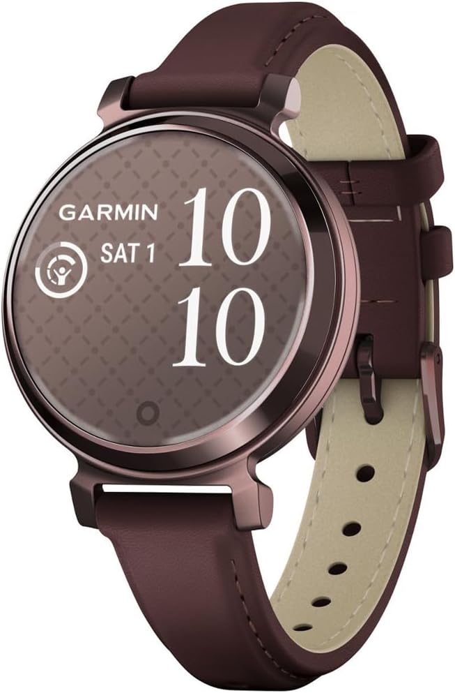 Garmin 010-02839-03 Lily 2 Classic Dark Bronze with Mulberry Leather Band Smartwatch | Official USA Partner Model | Bundle with Deco Essentials Exclusive 26 Month CPS Enhanced Protection Pack