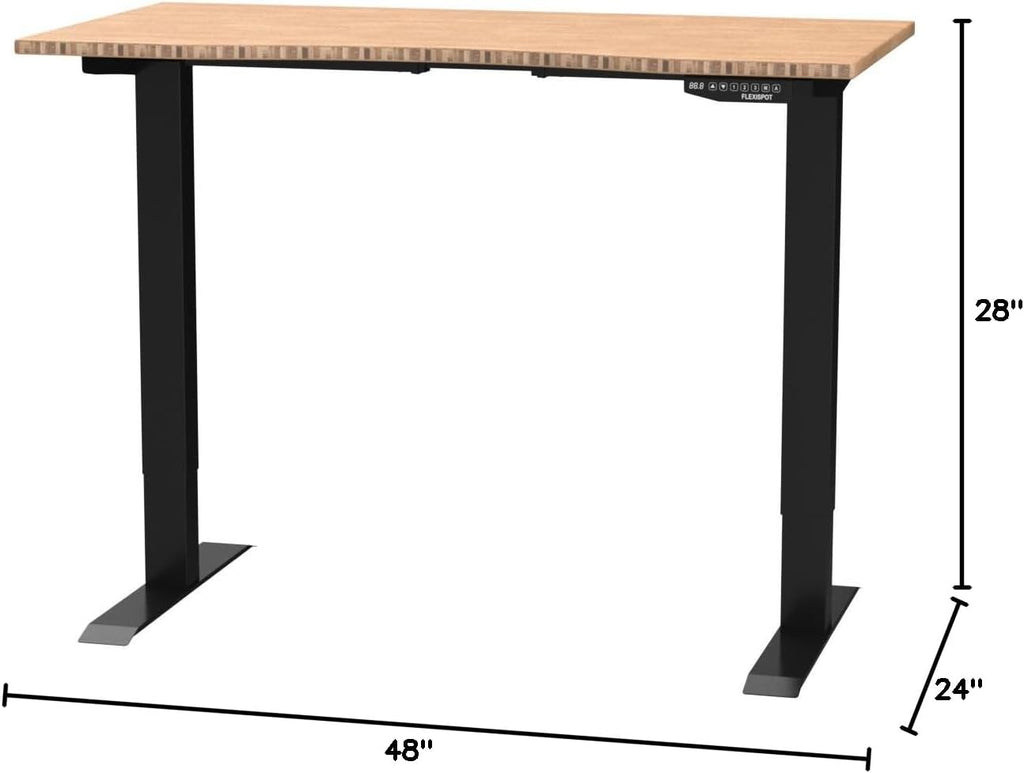 FLEXISPOT EN2 Bamboo Standing Desk with Clamp Power Strip, 48 x 24'' Electric Stand Up Height Adjustable Desk with Cable Management (Black Frame + 48' Bamboo Top, 2 Packages)
