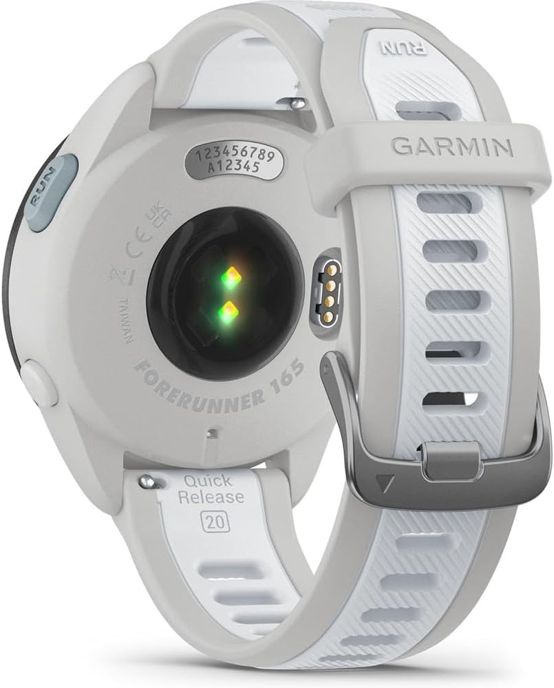 Garmin 010-02863-31 Forerunner 165 Music Smart Sport Watch, Mist Gray + Whitestone | Official USA Partner Model | Bundle with Deco Essentials Exclusive 26 Month CPS Enhanced Protection Pack