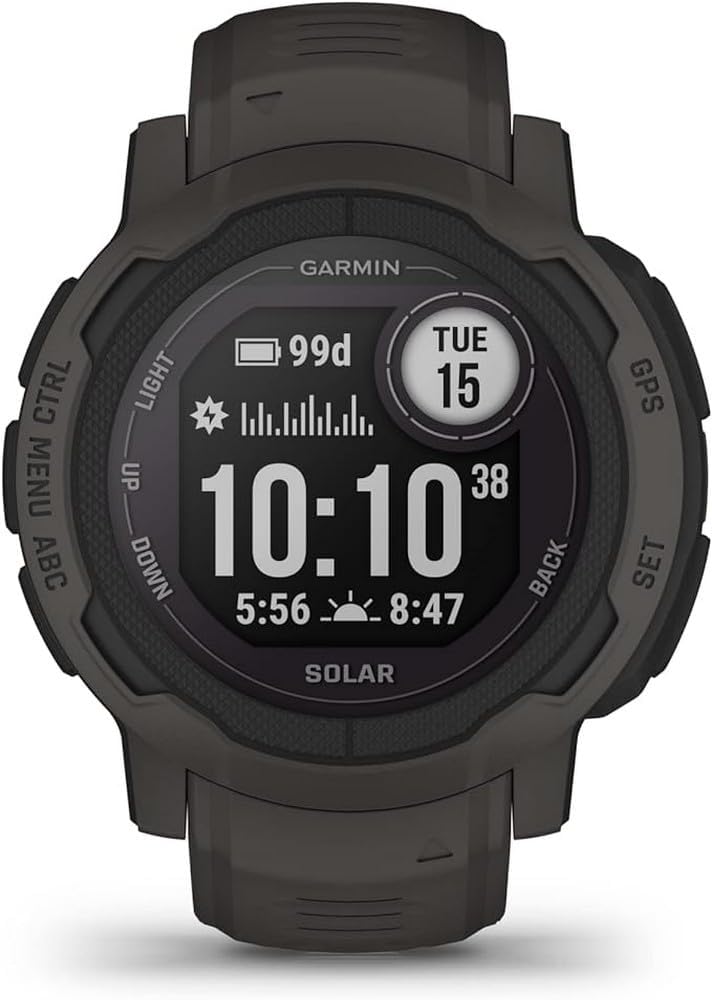 Garmin Instinct 2 Solar, GPS Outdoor Watch, Solar Charging Capabilities, Multi-GNSS Support, Tracbak Routing, Graphite (Renewed)