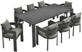 Modway Tahoe Outdoor Patio Powder-Coated Aluminum 9-Piece Dining Set in Gray Gray - Rectangular Patio Furniture Set for 8 - Outside Table with Umbrella Hole and Cushioned Chairs - Modern Patio Set