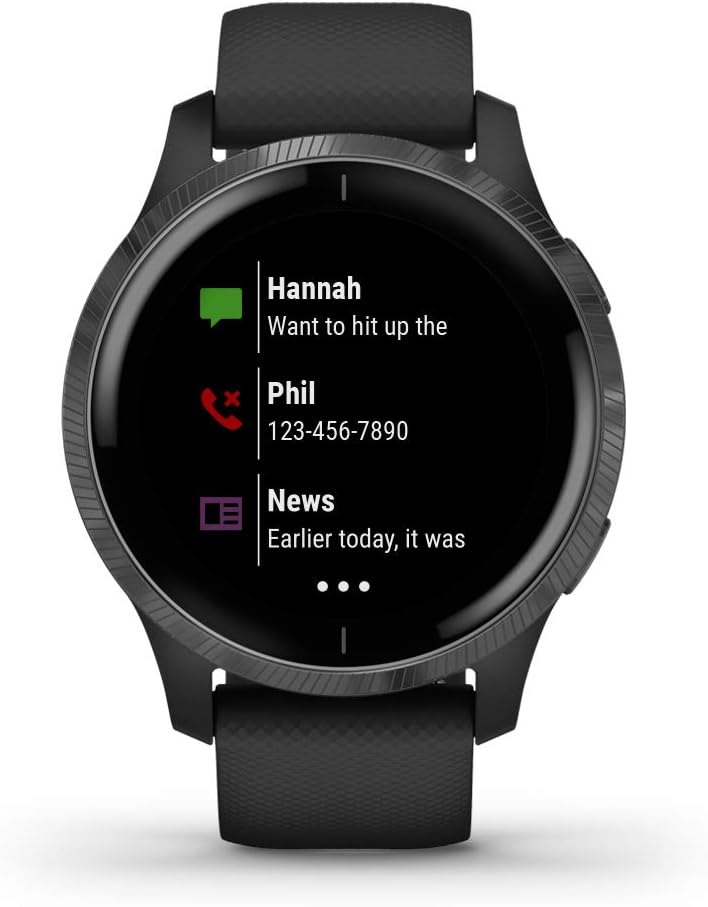 Garmin 010-02173-11 Venu, GPS Smartwatch with Bright Touchscreen Display, Features Music, Body Energy Monitoring, Animated Workouts, Pulse Ox Sensor and More, Black