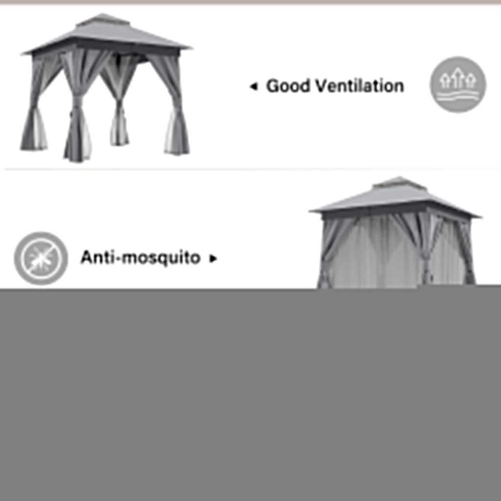 LAUSAINT HOME Patio Gazebo 8'x8', with 50ft Lights Outdoor Heavy Duty Party Tent Shelter with Double Roofs, Mosquito Nettings and Privacy Screens for Backyard, Garden, Lawn, Gray