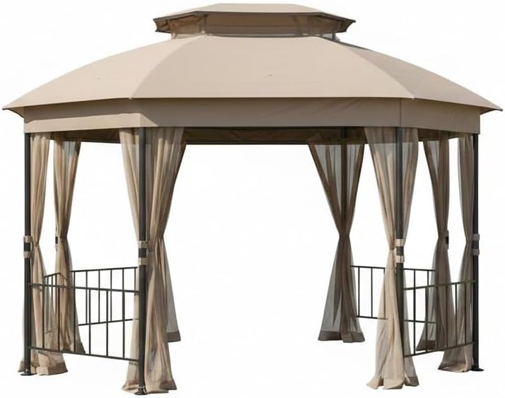 Garden Winds Reinforced RipLock 350 Replacement Canopy Top Cover Compatible with Jefferies 10' x 12' Gazebo Model A101013211 - Beige
