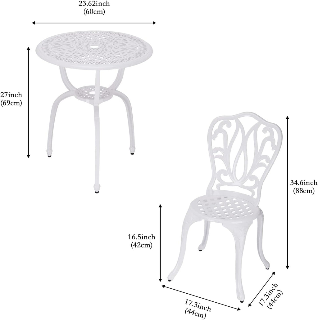YKSY&YKSY 3-Piece Patio Bistro Furniture Set Cast-Aluminum Bistro Table Set for Lawn,Garden,Backyard