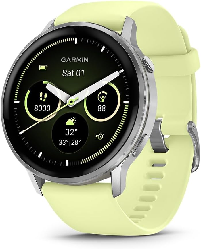 Garmin 010-03014-02 Venu 4, 45 mm Health & Fitness GPS Smartwatch, Silver with Citron Silicone Band Bundle with Deco Essentials Exclusive 26 Month CPS Enhanced Protection Pack