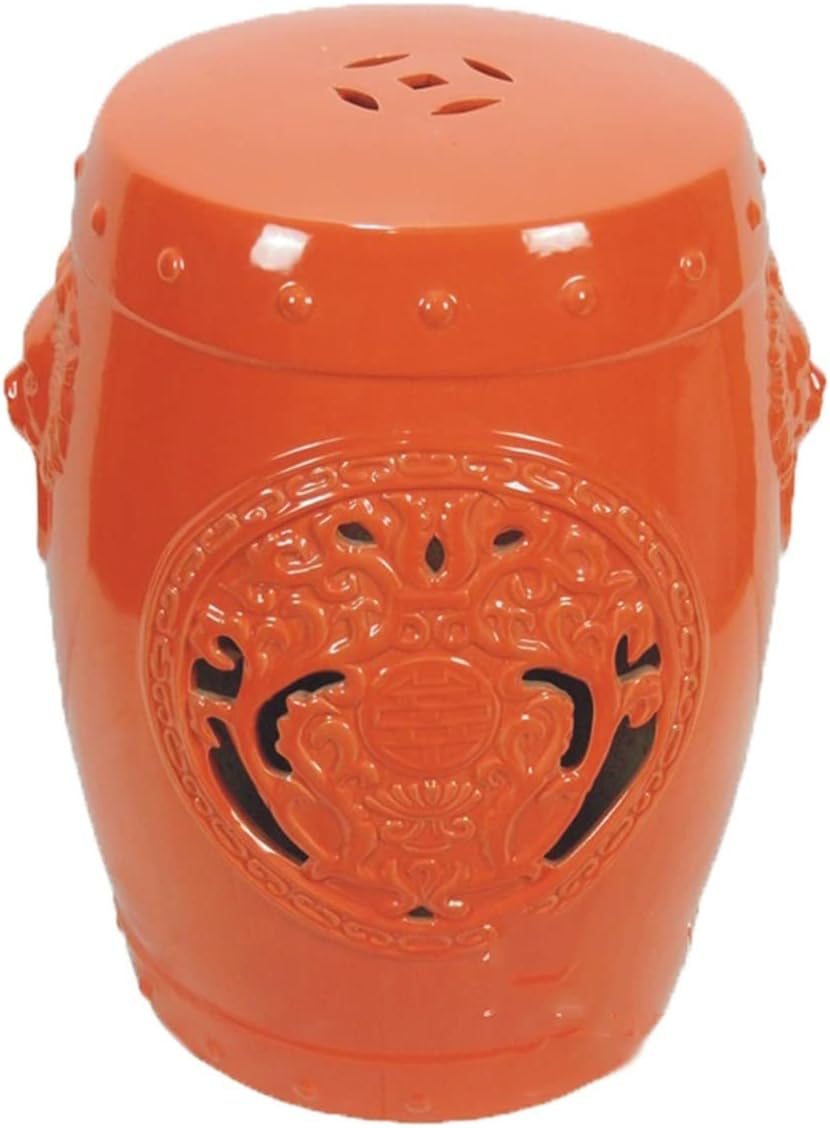 Decorative Garden stools, Ceramic Drum Stool, Dressing Stool, Chinese Round Pier, Ceramic Chair, Garden Pavilion Stool, Home Decoration.(Orange)