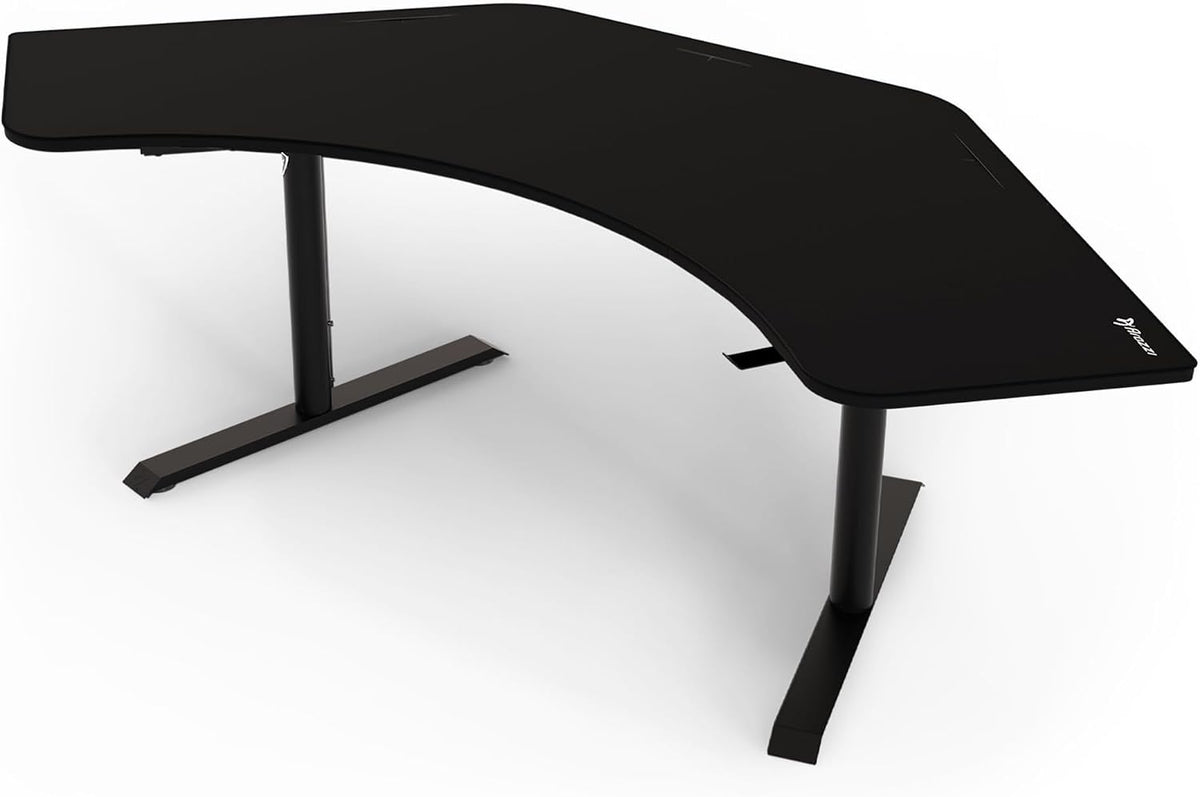 Arozzi Arena Angelo L Shaped GamingDesk, PC GamingDesk L Shape, Height Adjustable L Shaped Standing Desk for Home Office, with Full Coverage Mouse Pad (Pure Black)