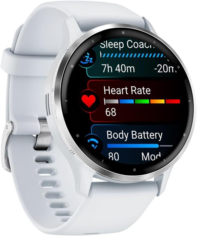 Garmin Venu 3 Health Fitness GPS Smartwatch Silver Bezel/Whitestone Band (45mm) - (Renewed)