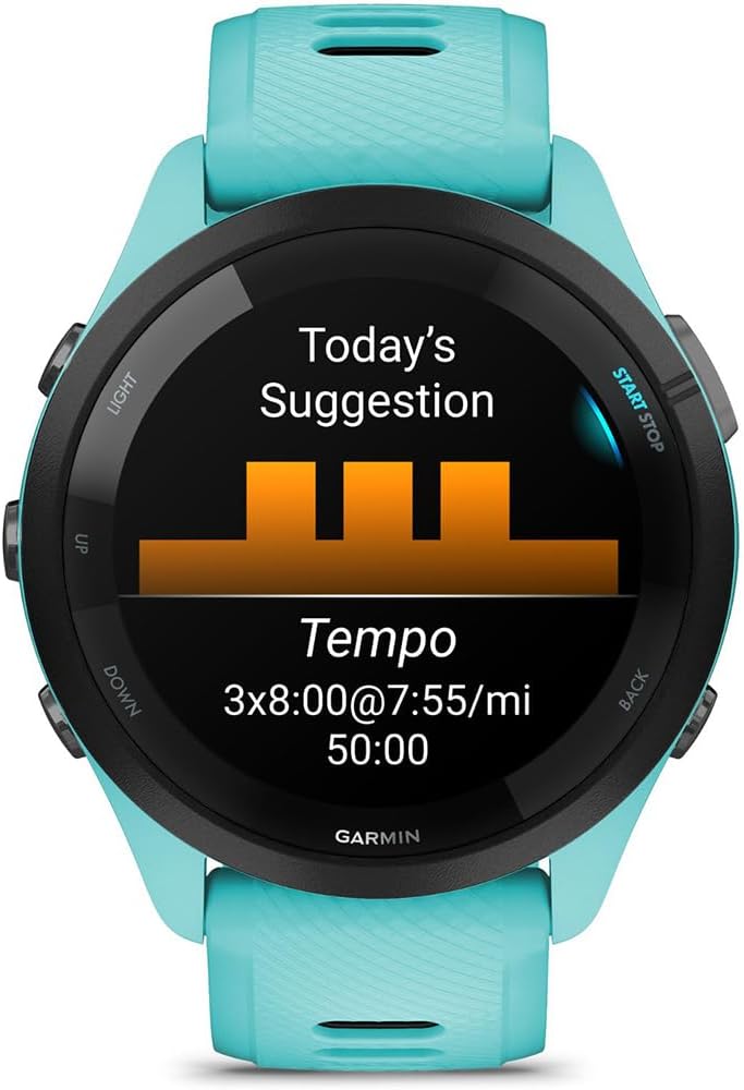 Garmin 010-02810-02 Forerunner 265 GPS Smartwatch Aqua/Black | Official USA Partner Model | Bundle with Deco Essentials Exclusive CPS 26 Month Protection Pack