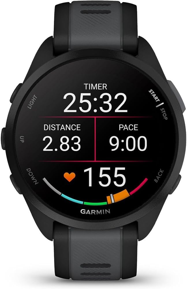 Garmin 010-02863-20 Forerunner 165 Smart Sport Watch, Black + Slate Gray | Official USA Partner Model | Bundle with Deco Essentials 2-Pack Screen Protector and Tech Smart USA Fitness & Wellness Suite