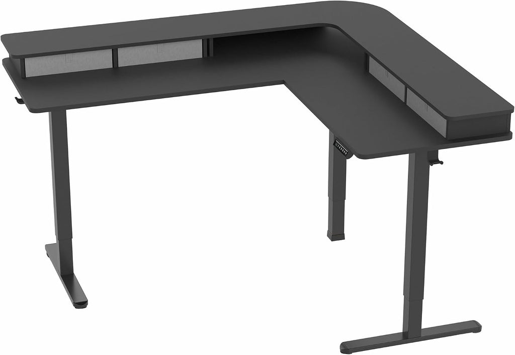 VIVO Electric 2-Tier Corner L-Shaped 63 x 55 inch Standing Desk, Height Adjustable, Memory Controller, Black Top Black Frame, Dark Gray Drawers, DESK-E3CVB