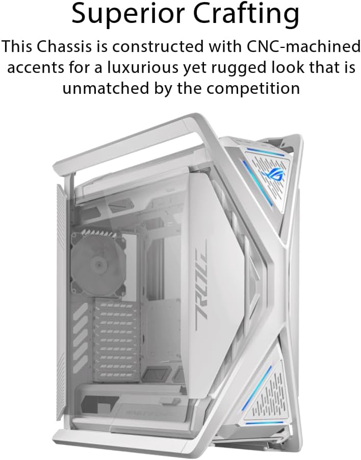 ASUS ROG Hyperion GR701 White EATX Full-Tower Gaming Case, High Airflow Design, Tool-Free Side Panels, Pre-Installed 4x140mm Fans, Supports 420mm Radiators, Built-in GPU Holder, Front USB-C