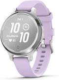 Garmin Lily® 2 Active, Small and Stylish Smartwatch, Built-in GPS, Hidden Display, Patterned Lens, Up to 9 Days Battery Life, Silver with Purple Jasmine Silicone Band