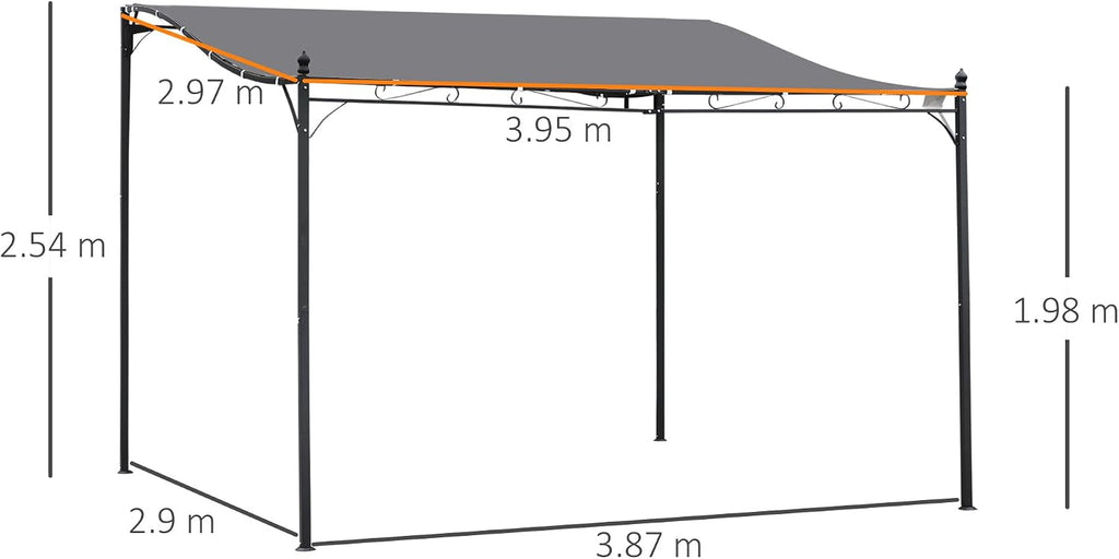 Outsunny 4 x 3 Meters Canopy Metal Wall Gazebo Awning Garden Marquee Shelter Door Porch - Grey