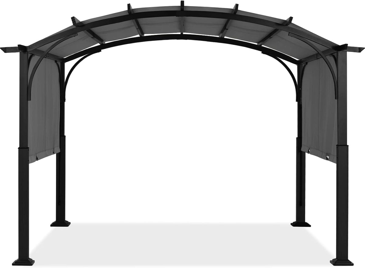 ABCCANOPY Outdoor Pergola 10'x12', Arched Patio Gazebo with Retractable Sun Shade, Dary Gray