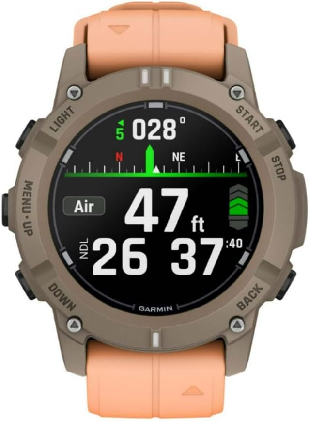 Garmin® Descent™ G2, Watch-Style Dive Computer, Bright AMOLED Display, Multiple Dive Modes, Health and Wellness Features, Paloma with Shell Pink Band