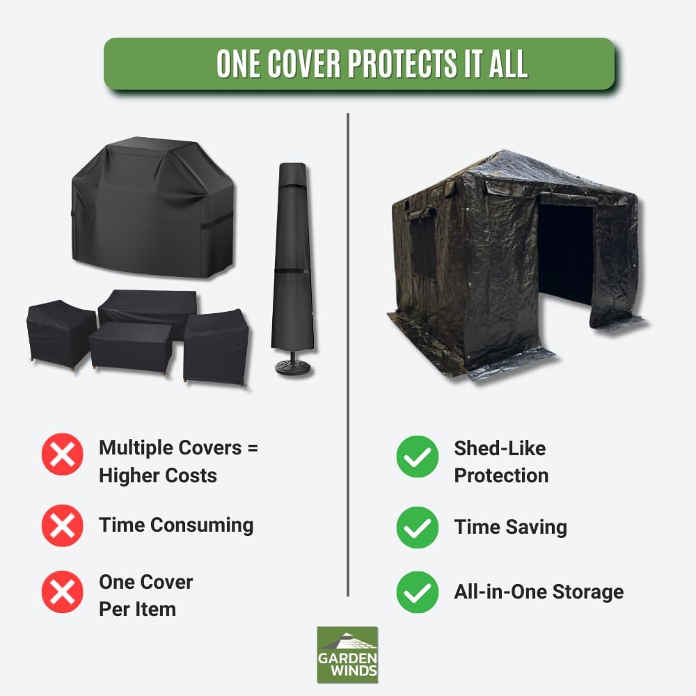 Garden Winds Universal 10' x 14' Winter Cover for Tall Hard Top Gazebo – Heavy Duty Protective Enclosure for Outdoor Storage, Waterproof, Windproof and Flame Resistant – Black
