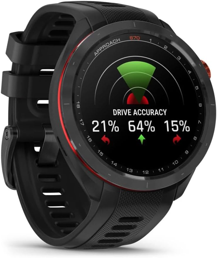 Garmin Approach S70 47MM Black- Golf GPS Fitness Tracker Smartwatch for Men, Lightweight Touchscreen AMOLED Display and Preloaded Courses Bundle with Air Pro TWS Truly Wireless Earbuds - (Color May