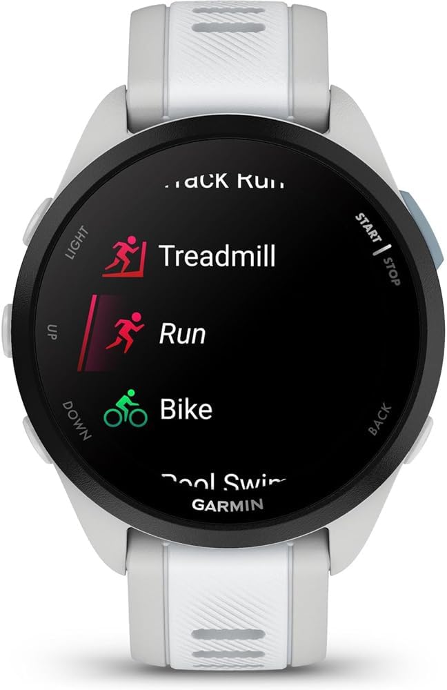 Garmin 010-02863-31 Forerunner 165 Music Smart Sport Watch, Mist Gray + Whitestone | Official USA Partner Model | Bundle with Deco Essentials Exclusive 26 Month CPS Enhanced Protection Pack