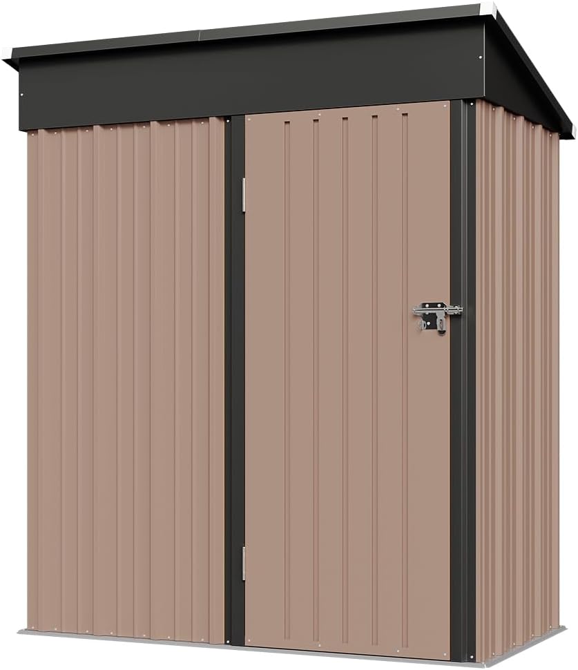 Aoxun 5x2.7 FT Shed Outdoor Storage Shed Metal Tool Shed with Door and Lock Outdoor Shed for Garden, Backyard, Poolside, Brown