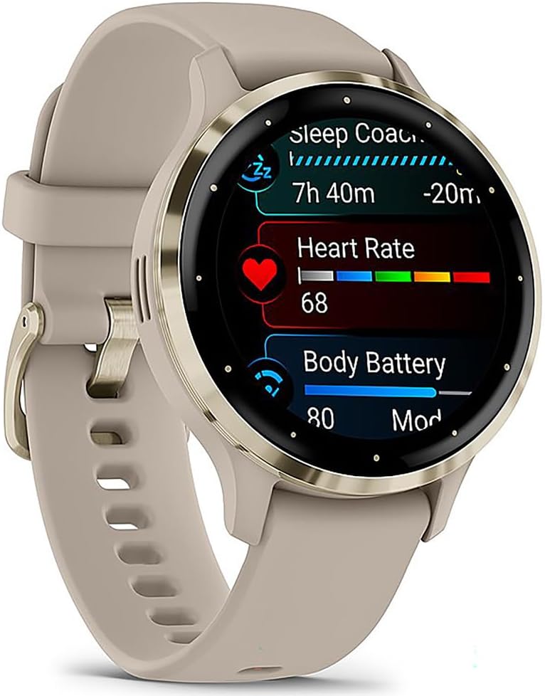 Garmin 010-N2785-02 Venu 3S Health Fitness GPS Smartwatch Soft Gold Bezel/Gray Band 41mm (Renewed) Bundle with 2 YR CPS Enhanced Protection Pack