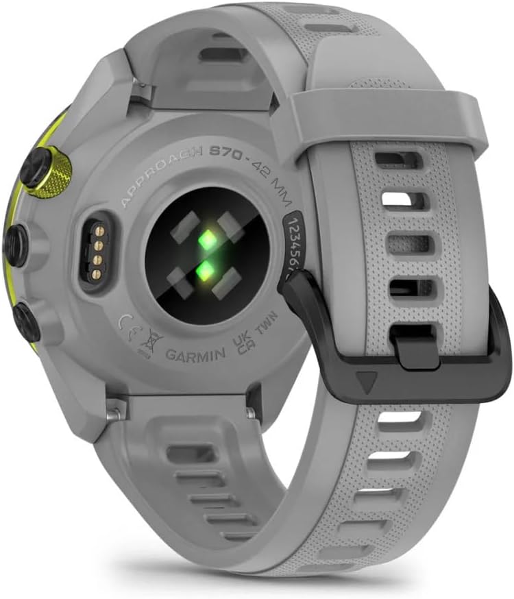 Garmin Approach S70 42MM Gray- Fitness Tracker Golf GPS Premium Smartwatch for Men, Lightweight Touchscreen AMOLED Display and Pre-Loaded Courses Bundle with Air Pro TWS Truly Wireless Earbuds -