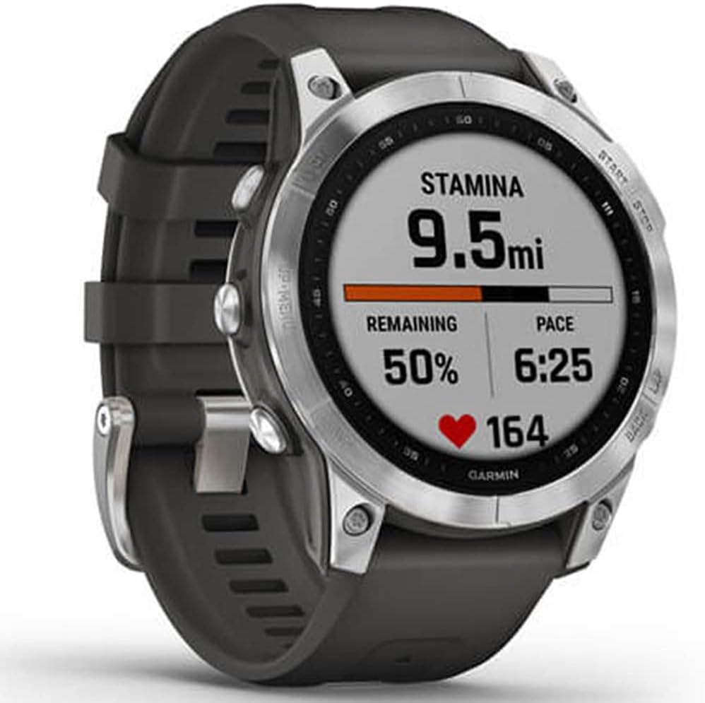 Garmin 010-02540-00 Fenix 7 Smartwatch Silver with Graphite Band | Official USA Partner Model | Bundle with 2 YR CPS Enhanced Protection Pack