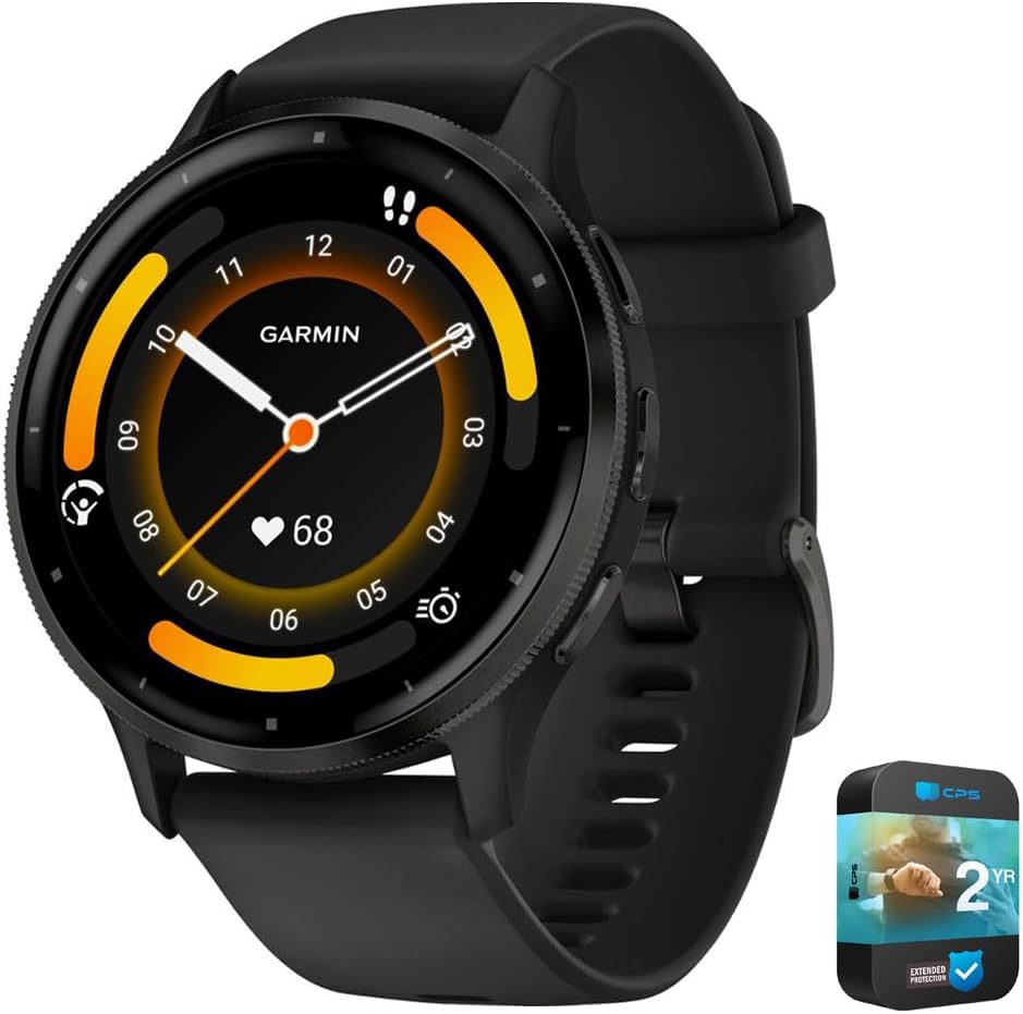 Garmin Venu 3 Health and Fitness GPS Smartwatch Steel Bezel w/Black Case 45mm | Official USA Partner Model | Bundle 010-02784-01 with 2 YR CPS Enhanced Protection Pack