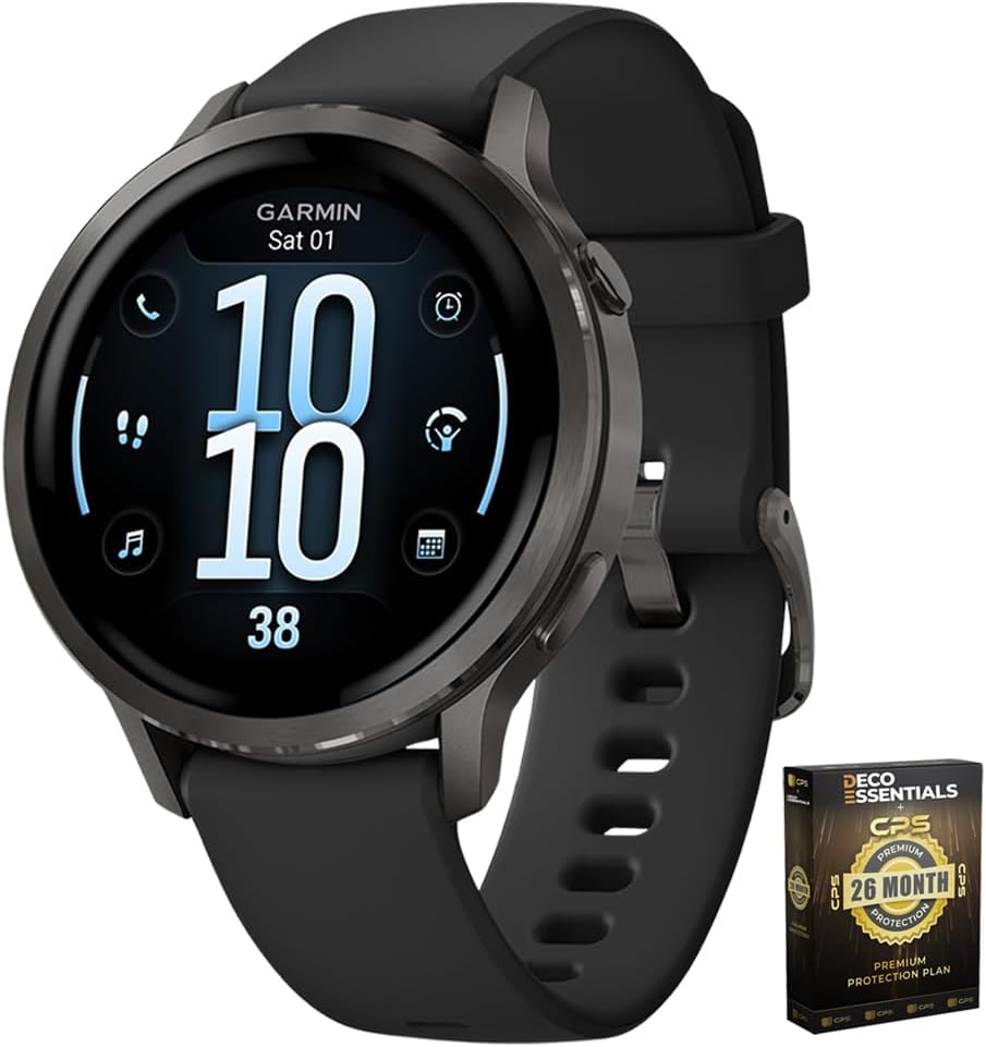 Garmin 010-03013-02 Venu 4, 41 mm Health & Fitness GPS Smartwatch, Slate with Black Silicone Band Bundle with Deco Essentials Exclusive 26 Month CPS Enhanced Protection Pack