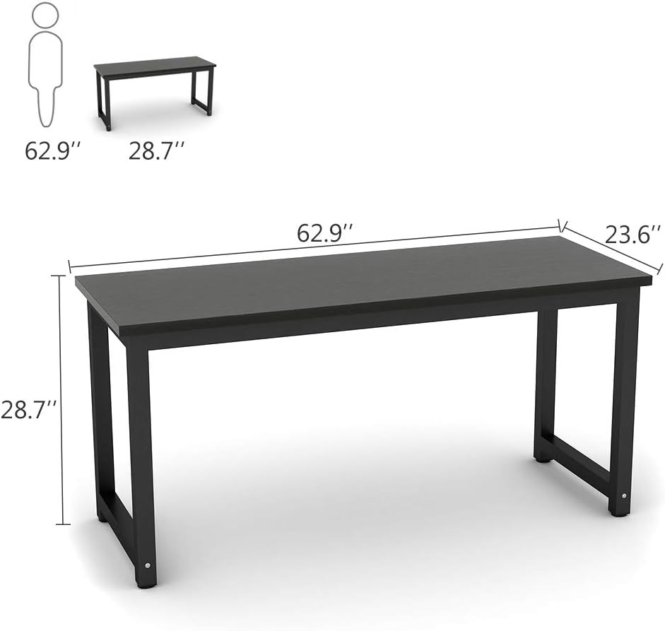 Tribesigns Modern Computer Desk, 63 inch Large Office Desk Computer Table Study Writing Desk Workstation for Home Office, Black Metal Frame
